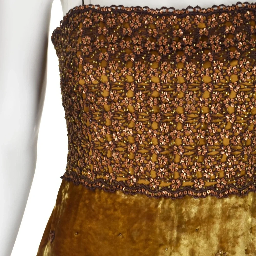 Badgley Mischka gold velvet beaded gown Vintage Y2K size 8 - Picture 3 of 15